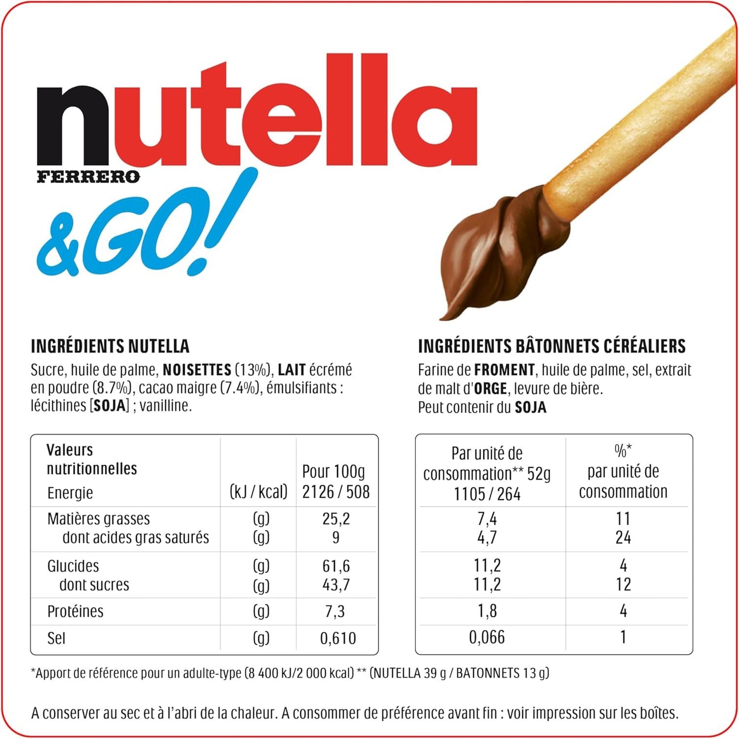 Nutella &GO! Crema alle Nocciole e Cacao con Grissini – 12 Pezzi