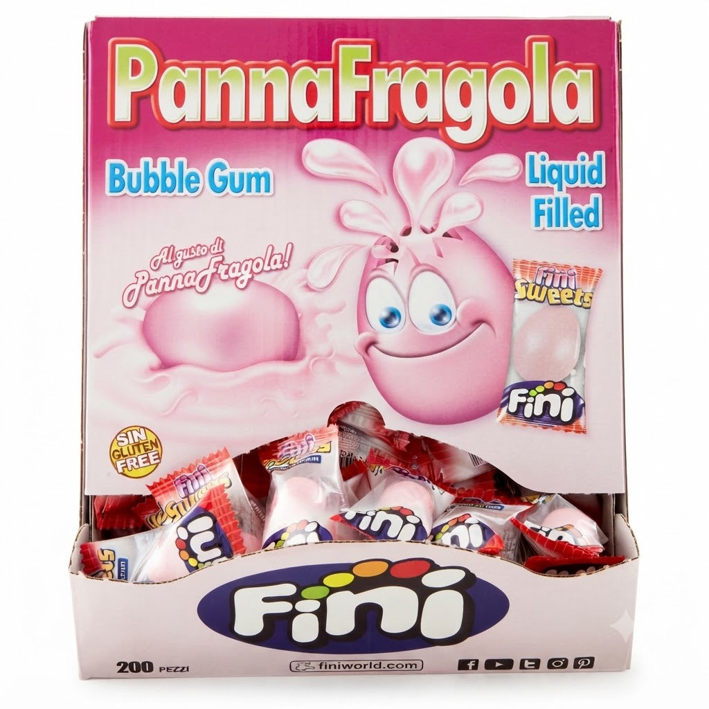 Fini Panna e Fragola Bubble Gum Ripiene – Box da 200 Pezzi