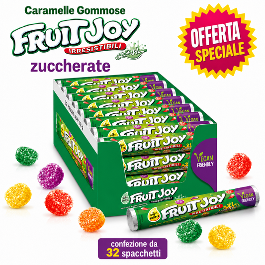 Fruit Joy Original Caramelle Gommose Zuccherate Vegan ai Gusti di Frutta – Confezione da 32 Spacchetti