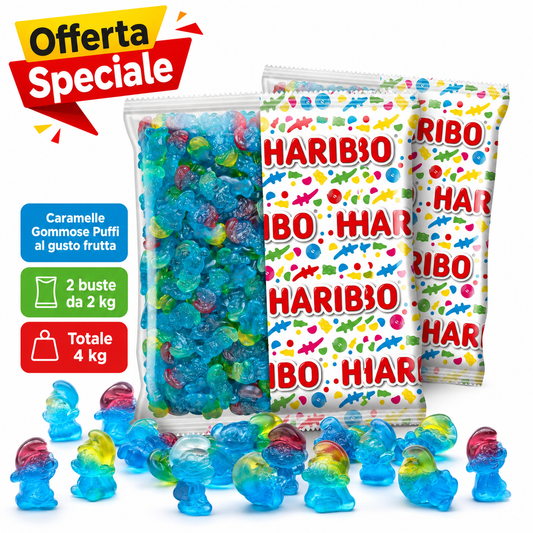 Haribo Puffi Caramelle Gommose alla Frutta – 2 Buste da 2 kg, Totale 4 kg