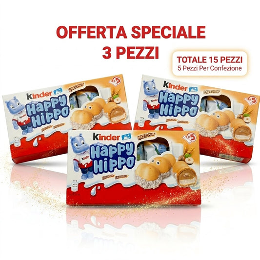 Kinder Happy Hippo Wafer alla Nocciola – 3 Scatole da 5 Pezzi, Totale 15