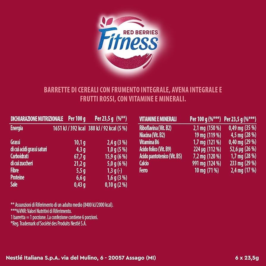 Nestlé Fitness Red Berries – Box 24 Barrette ai Cereali da 23,5 g