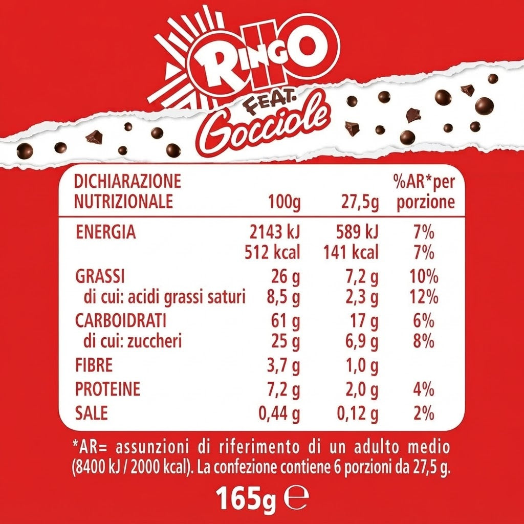 Ringo feat. Gocciole – Biscotti con Gocce di Cioccolato e Crema al Latte Limited Edition 165g