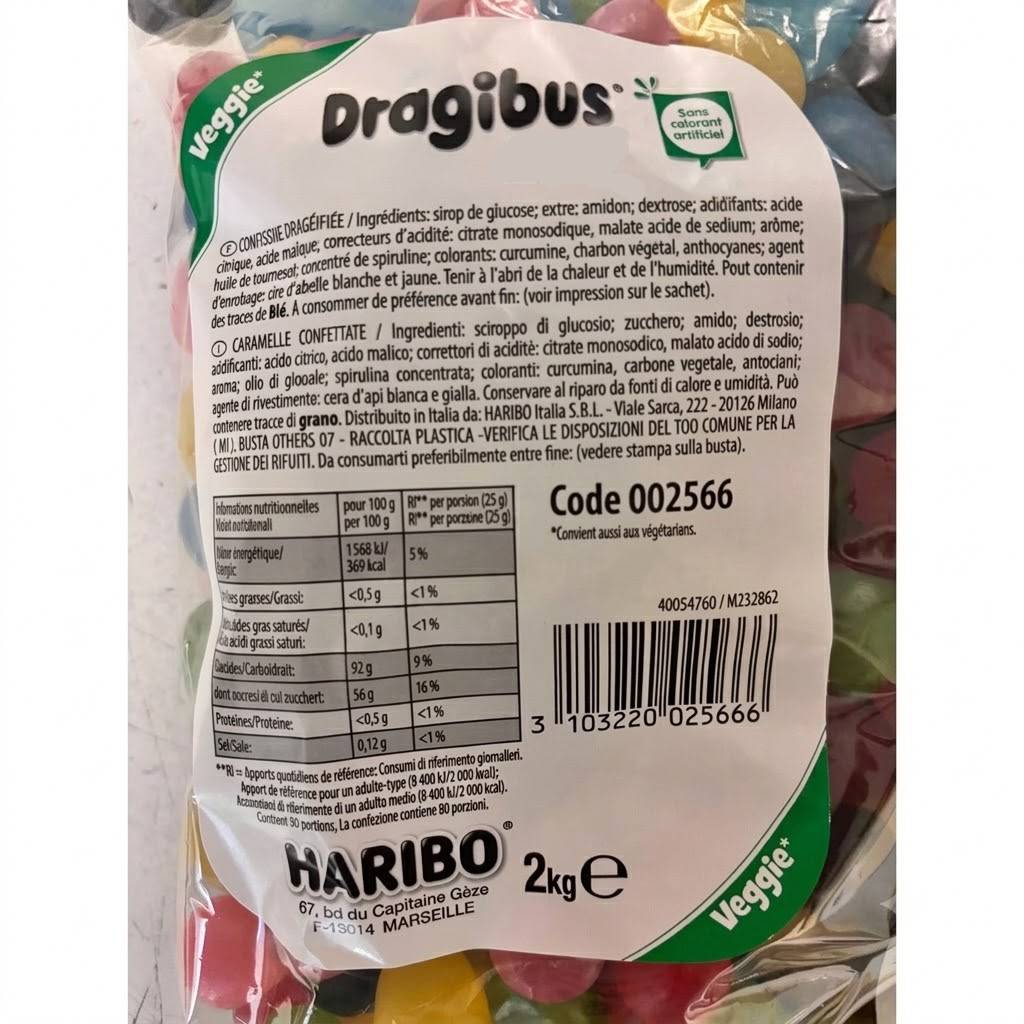 Haribo Dragibus Caramelle Gommose Colorate alla Frutta – 2 Buste da 2 kg, Totale 4 kg
