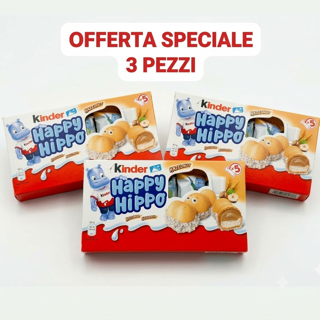 Kinder Happy Hippo Wafer alla Nocciola – 3 Scatole da 5 Pezzi, Totale 15
