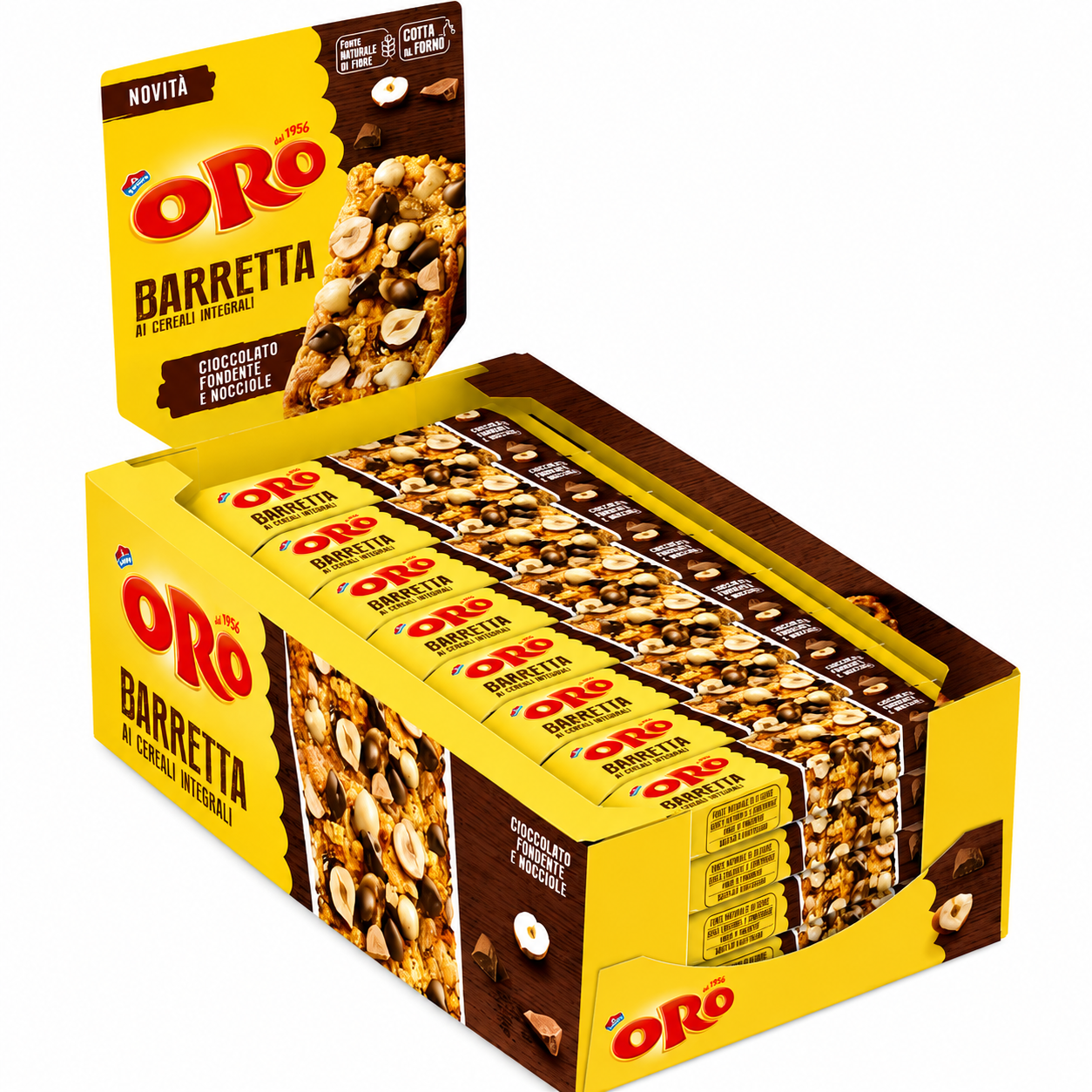 Oro Barretta ai Cereali Integrali con Cioccolato Fondente e Nocciole – Confezione da 24 Pezzi