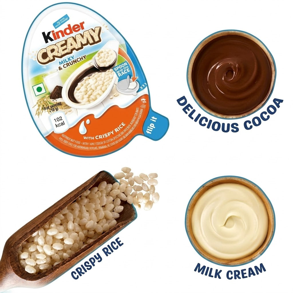 Kinder Creamy Milky & Crunchy con Riso Croccante – 24 Pezzi, 456 g