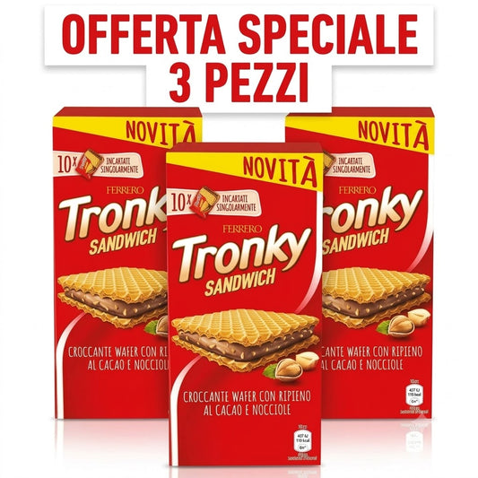 Ferrero Tronky Sandwich Wafer al Cacao e Nocciole – 3 Confezion da10 pezzii, Totale 30 Pezzi