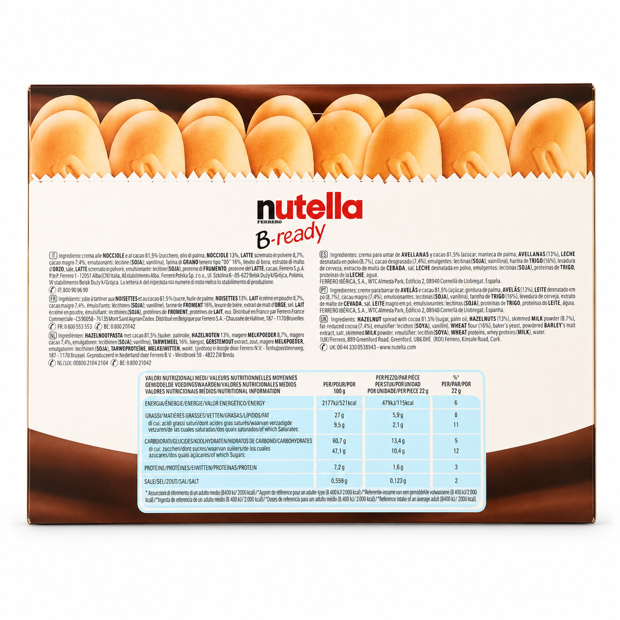 Nutella B-ready Wafer Ripieno alla Nutella – 15 Snack da 22 g
