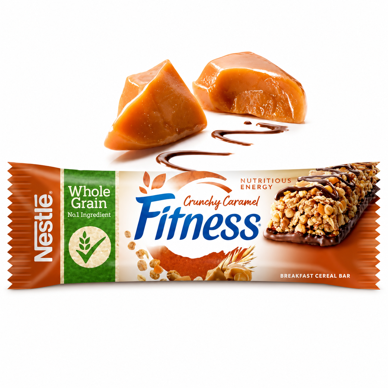 Nestlé Fitness Crunchy Caramel – Barrette ai Cereali Integrali con Cioccolato e Caramello, Confezione da 24 Pezzi