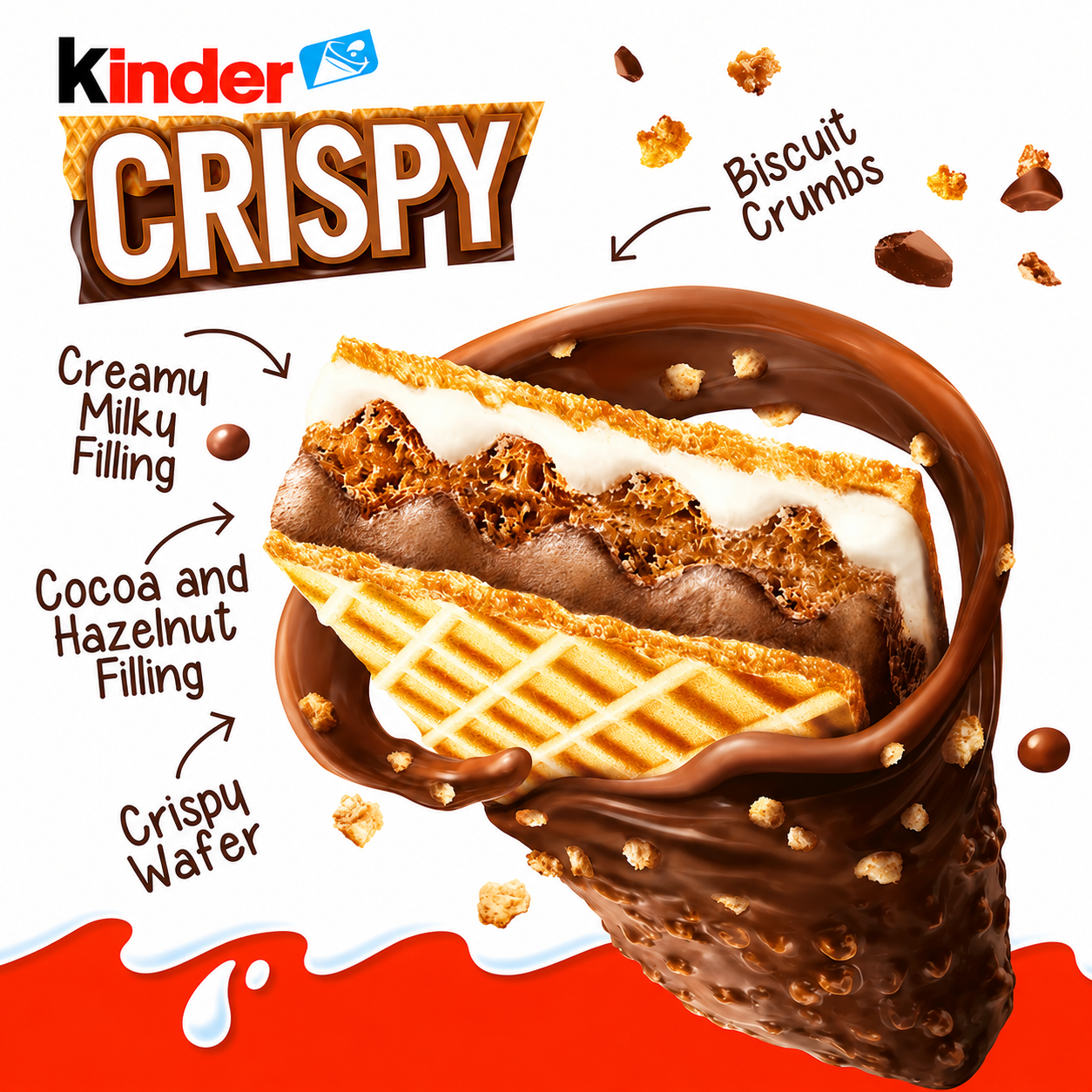 Kinder Crispy Wafer Croccante con Crema al Latte e Cioccolato – 14 Pezzi
