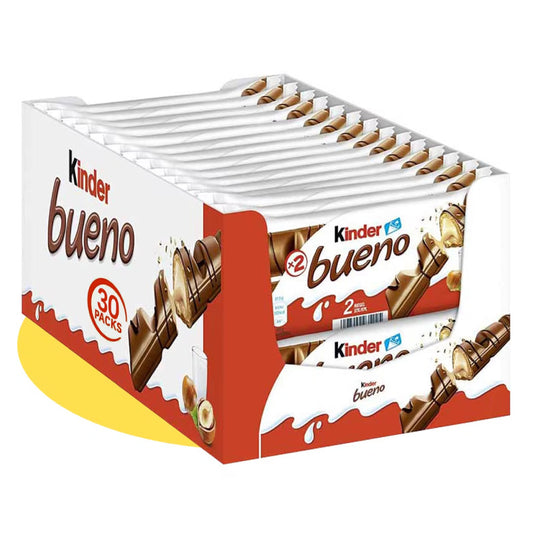 Kinder Bueno – Box 30 Packs | Wafer al Cioccolato con Crema alle Nocciole