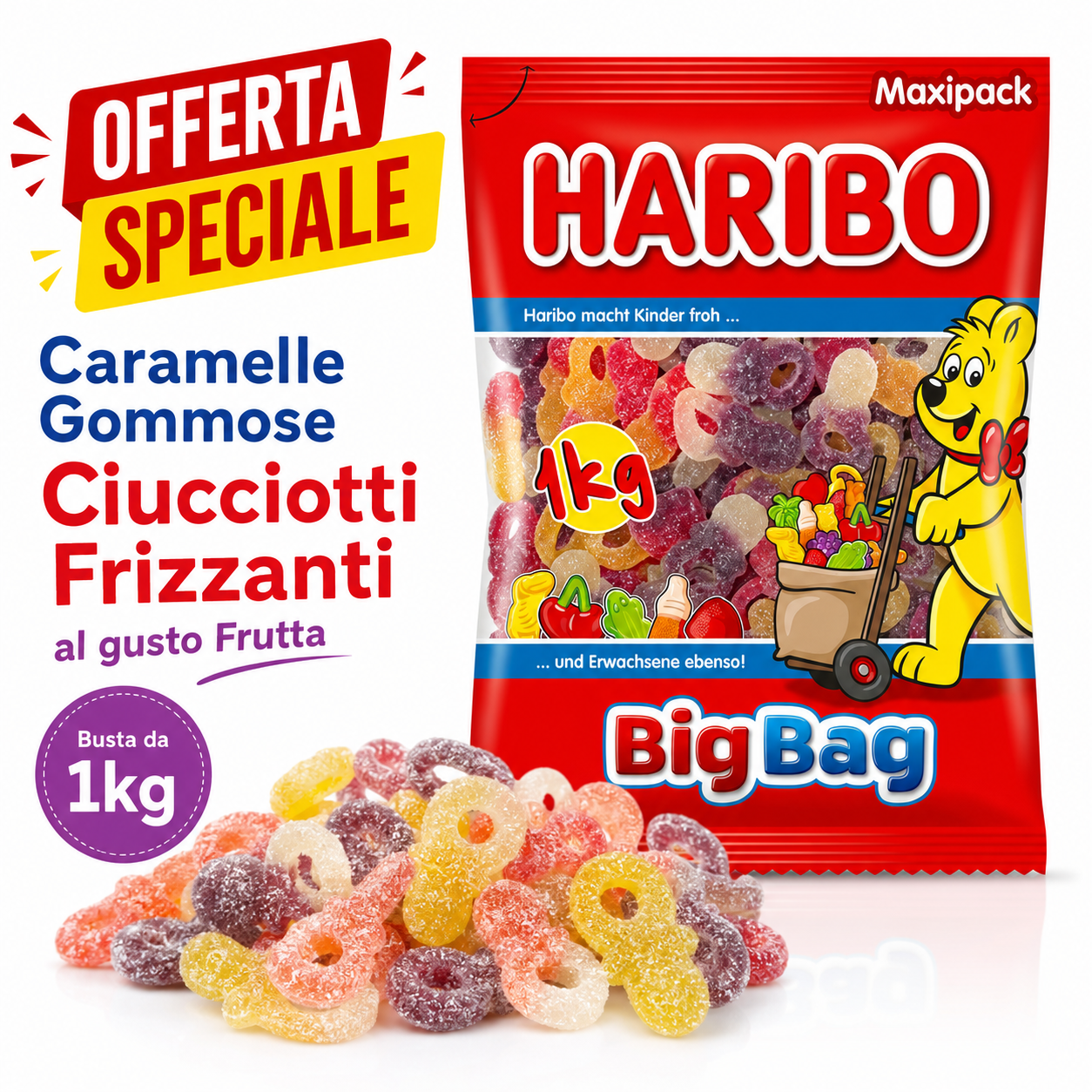 Haribo Ciucciotti Frizzanti Caramelle Gommose alla Frutta – Busta da 1 kg
