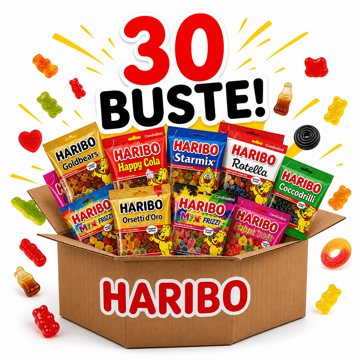 Haribo Mix Assortito – 30 Buste da 80-90 g, Gusti e Formati in Base alla Disponibilità