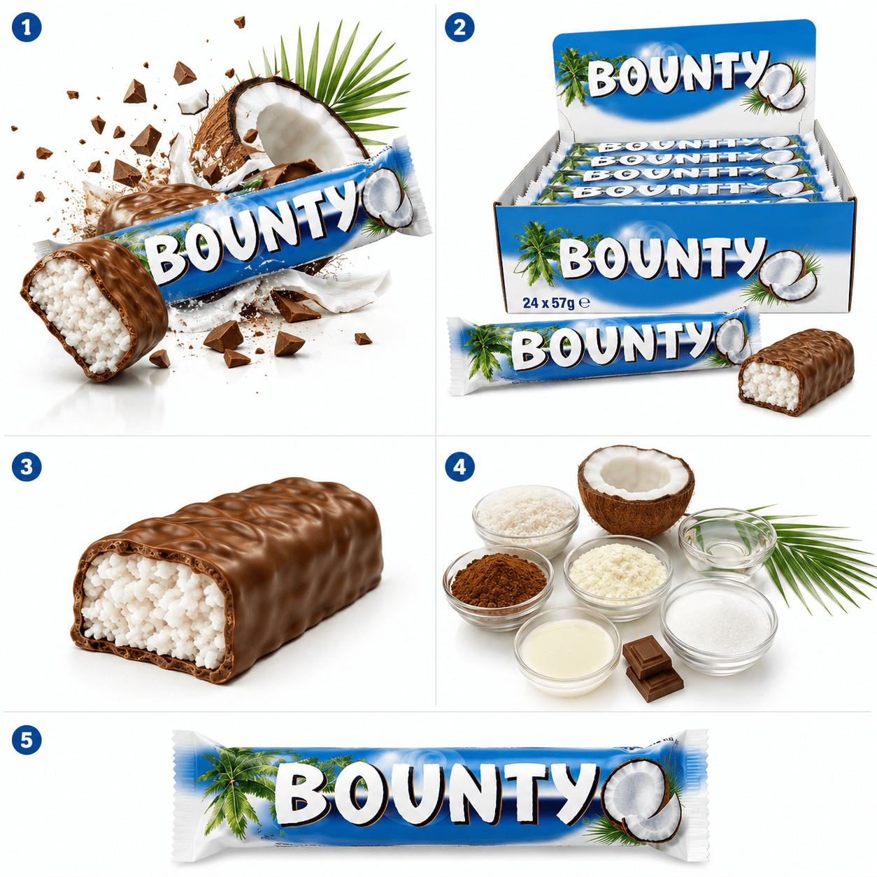 Bounty 24 Pezzi – Snack al Cioccolato al Latte e Cocco – Box da 24 Barrette