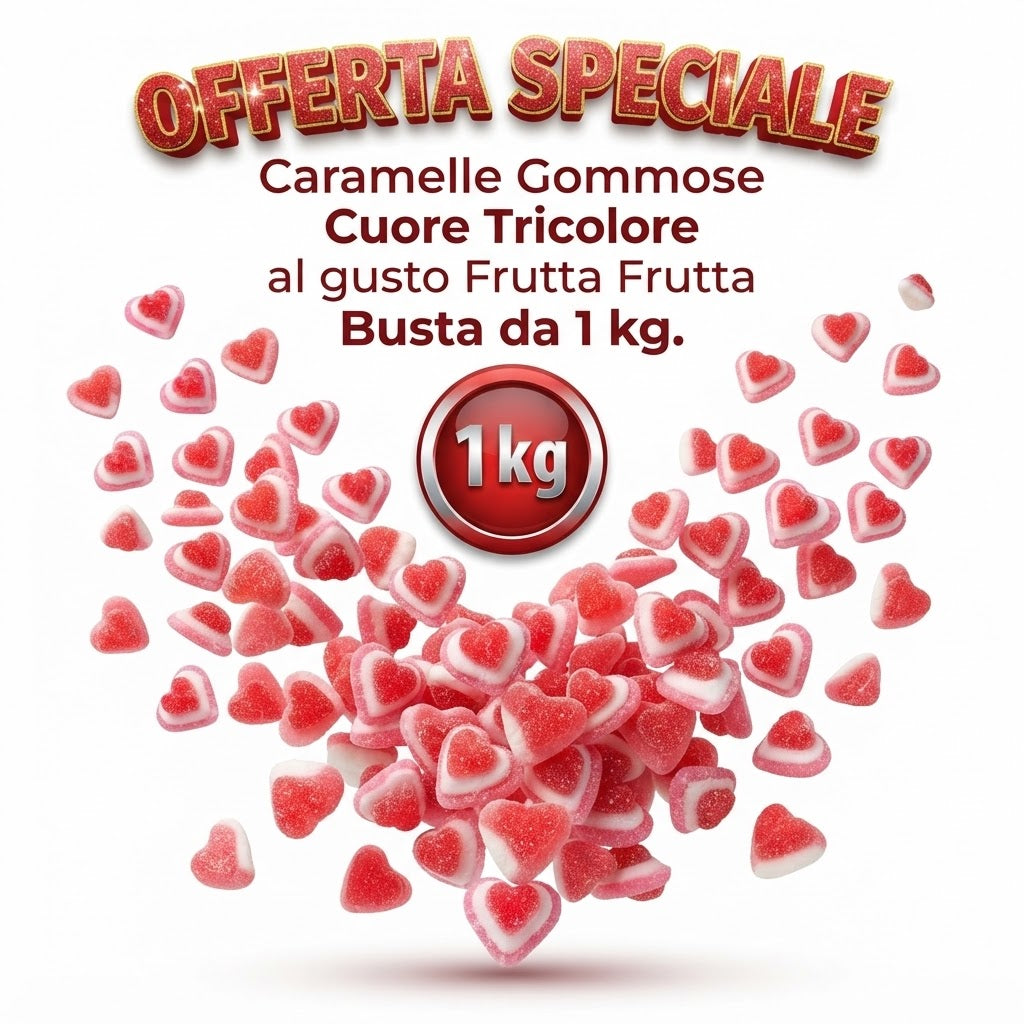 Fini Cuore Tricolore Caramelle Gommose alla Frutta zuccherata – Busta da 1 kg