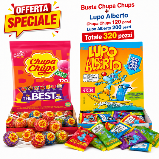 Perfetti Chupa Chups + Lupo Alberto – 120 Lecca Lecca + 200 Caramelle Gommose, Totale 320 Pezzi