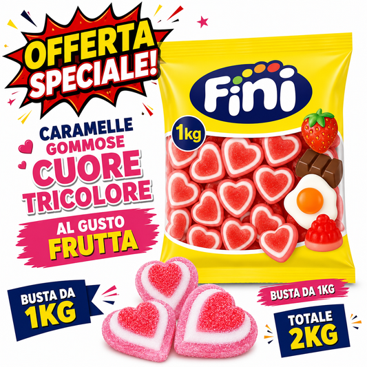 Fini Cuore Tricolore Caramelle Gommose alla Frutta zuccherata – Busta da 1 kg