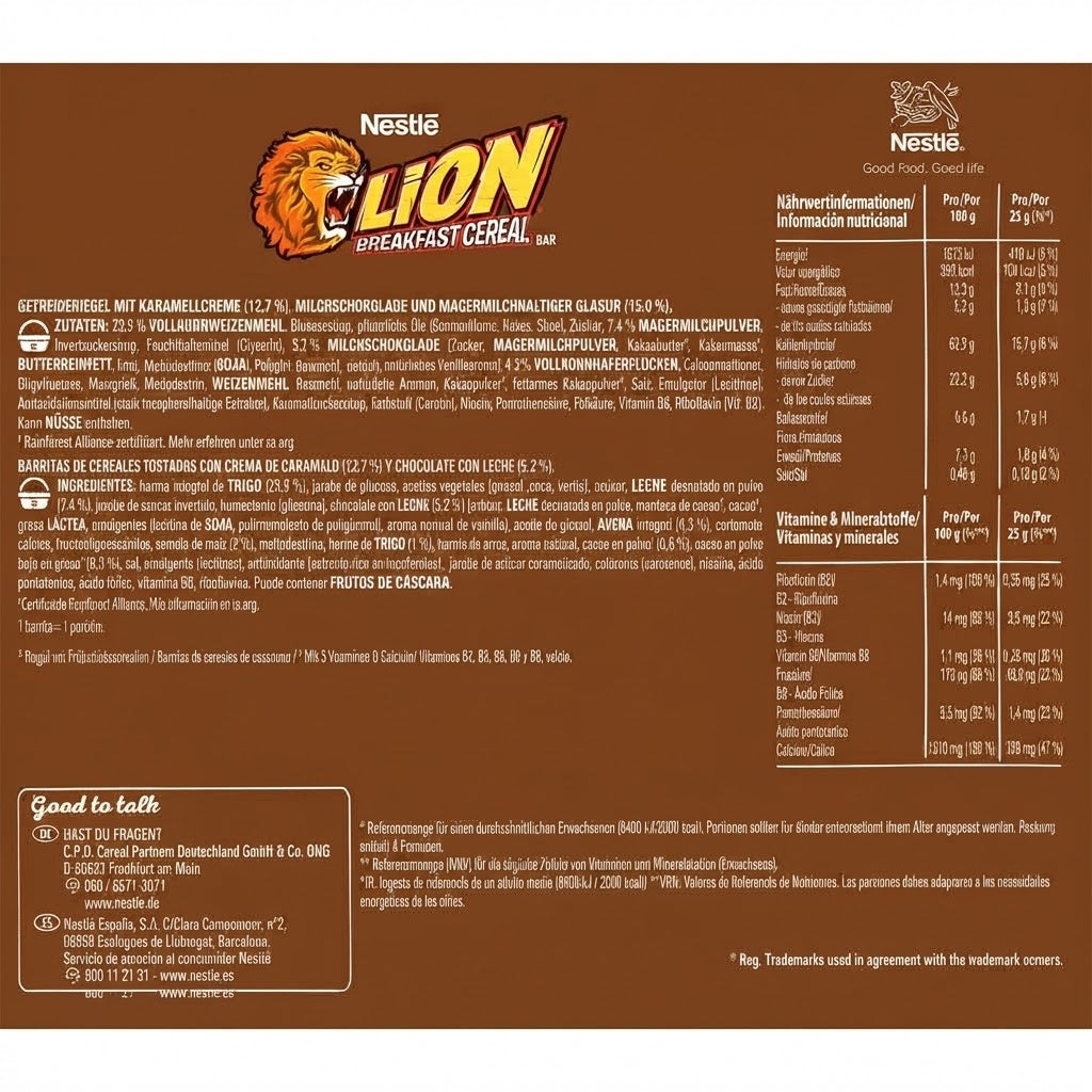 Nestlé Lion Breakfast Cereal Bar – 16 Barrette da 25 g, Cereali e Cioccolato