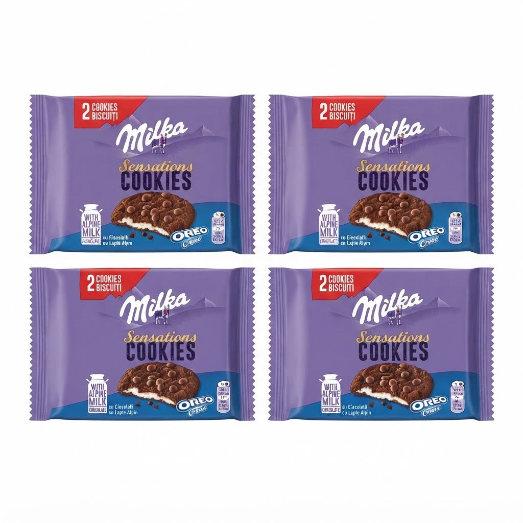 Milka Sensations Cookies Oreo – 24 Confezioni da 52 g, 48 Biscotti Ripieni al Cioccolato