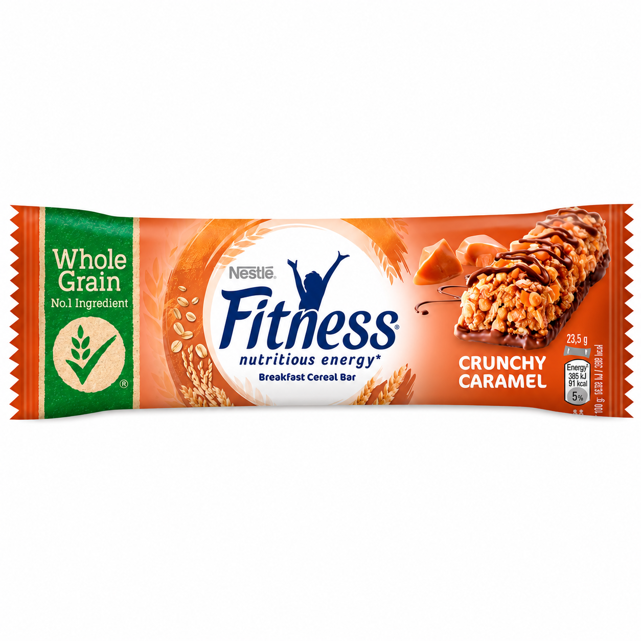 Nestlé Fitness Crunchy Caramel – Barrette ai Cereali Integrali con Cioccolato e Caramello, Confezione da 24 Pezzi