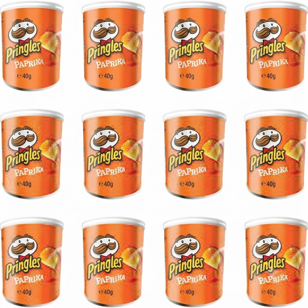 Pringles Paprika Patatine alla Paprika – Confezione da 12 Barattoli da 40 g, Totale 480 g