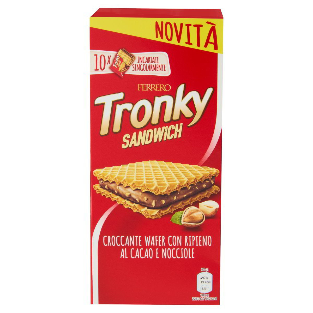 Ferrero Tronky Sandwich Wafer al Cacao e Nocciole – 3 Confezion da10 pezzii, Totale 30 Pezzi