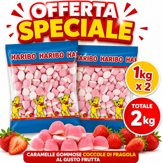 Haribo Coccole di Fragola Caramelle Gommose alla Frutta – 2 Buste da 1 kg, Totale 2 kg