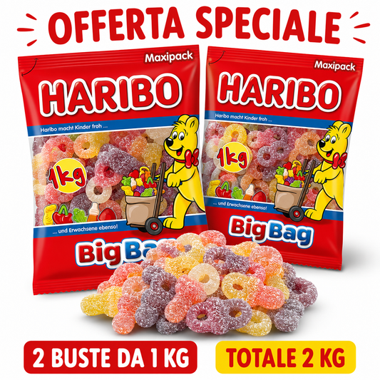 Haribo ciucciotti Frizzanti Caramelle Gommose alla Frutta – 2 Buste da 1 kg, Totale 2 kg