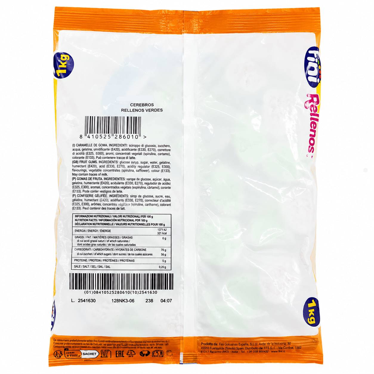 Fini Cerebros Rellenos Verdes Caramelle Gommose Ripiene alla Frutta – Busta da 1 kg