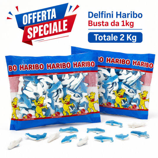 Haribo Delfini Caramelle Gommose alla Frutta – 2 Buste da 1 kg, Totale 2 kg