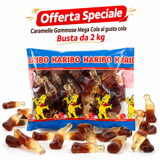 Haribo Mega Cola Caramelle Gommose Bottiglie Gusto Cola – Busta da 2 kg