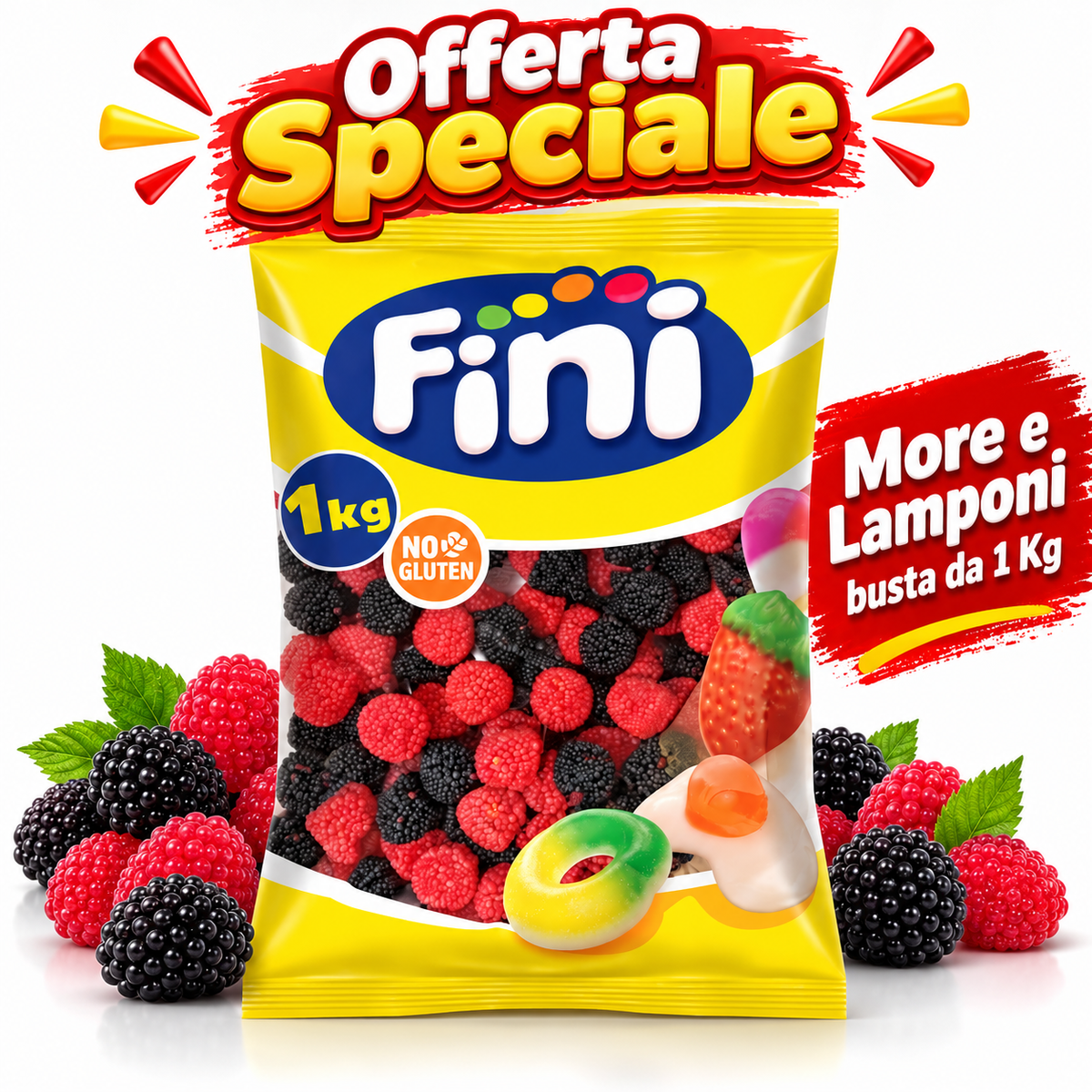 Fini More e Lamponi Caramelle Gommose – Busta da 1 Kg
