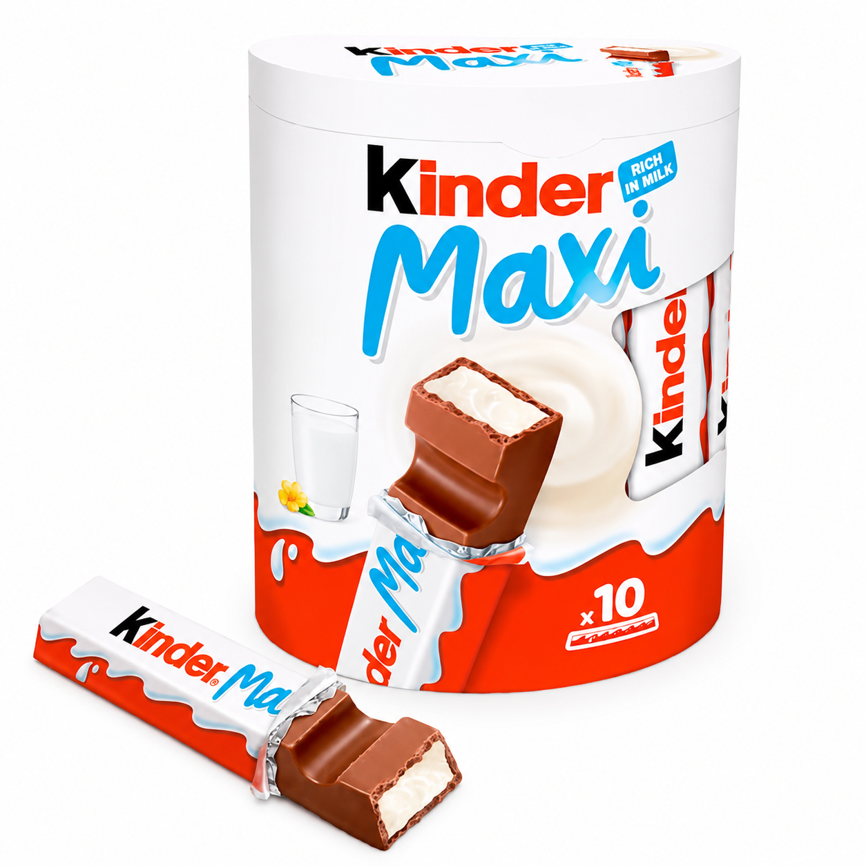 Kinder Maxi Cioccolato al Latte con Ripieno al Latte – 3 Confezioni da 10 pezzi,Totale 30 Pezzi
