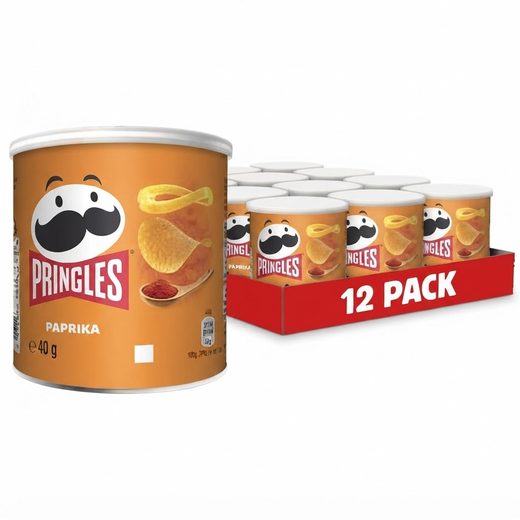 Pringles Paprika Patatine alla Paprika – Confezione da 12 Barattoli da 40 g, Totale 480 g