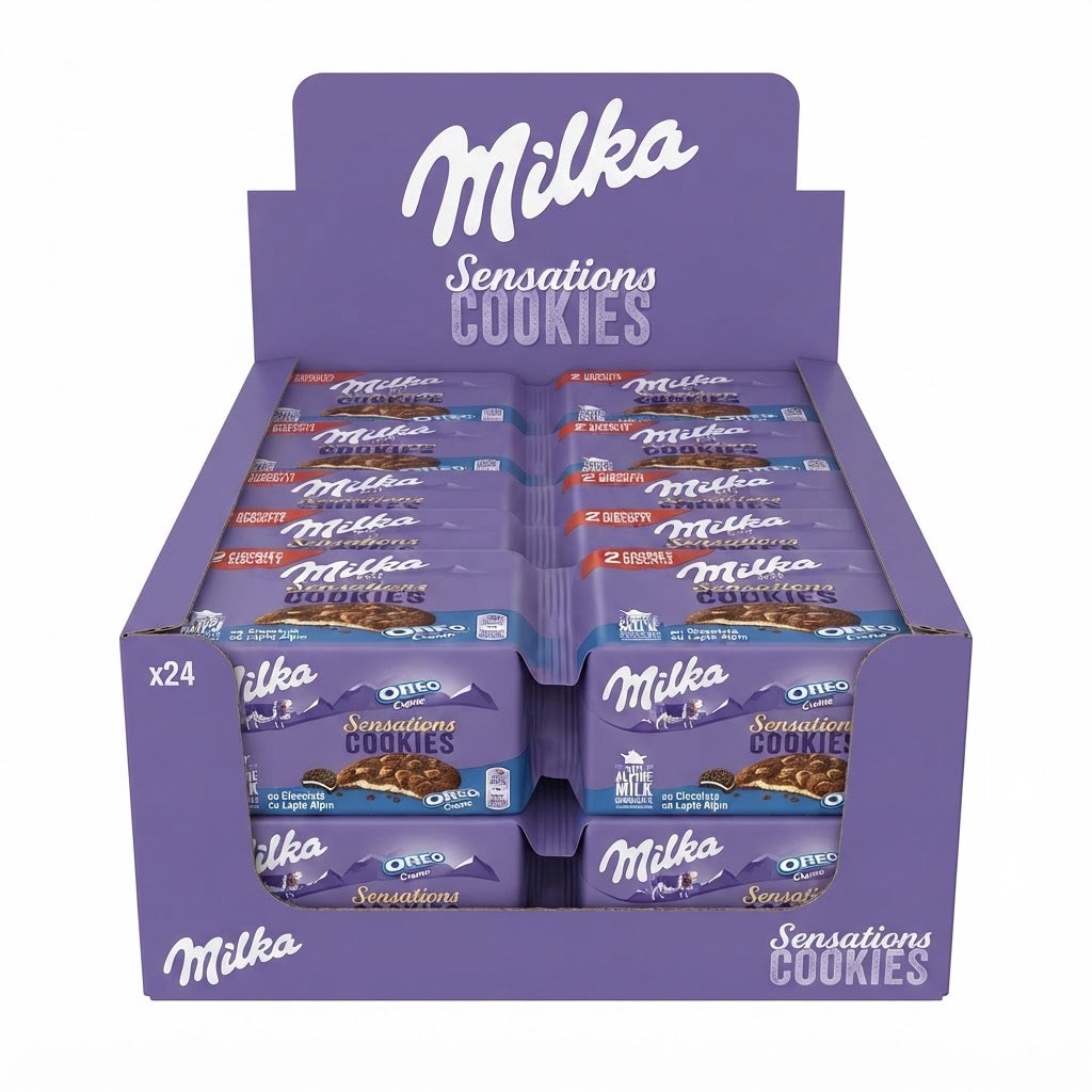 Milka Sensations Cookies Oreo – 24 Confezioni da 52 g, 48 Biscotti Ripieni al Cioccolato
