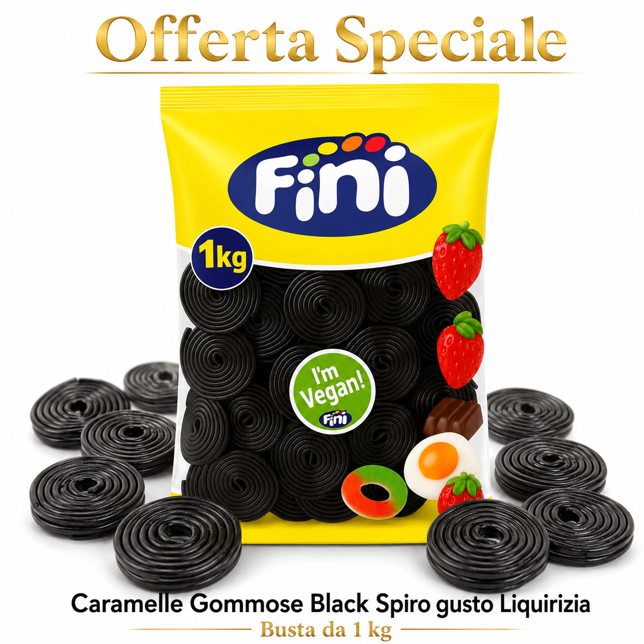 Fini Black Spiro Rotelle di Liquirizia Vegane – Busta da 1 kg