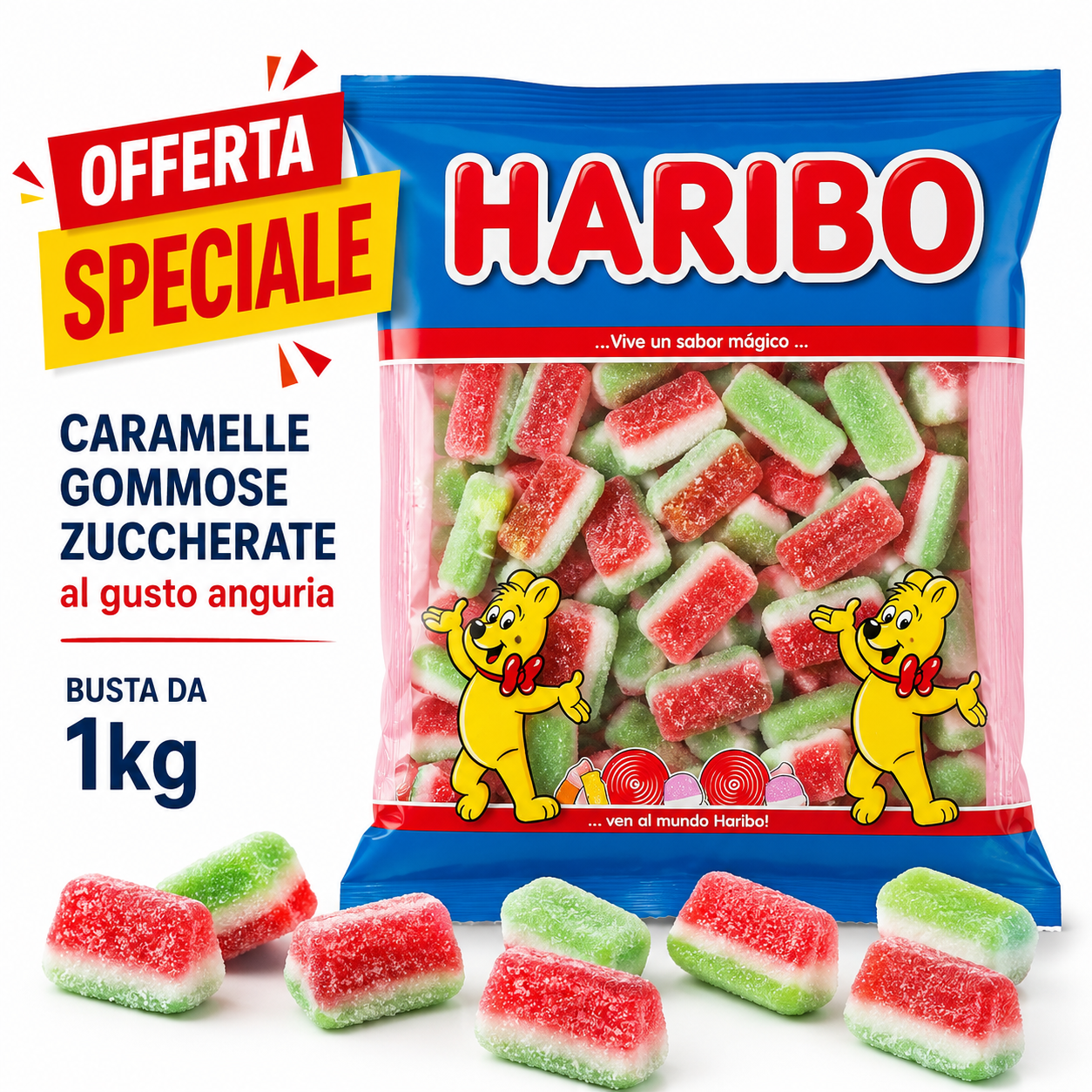 Haribo Caramelle Gommose all’Anguria – 2 Buste da 1 kg, Totale 2 kg