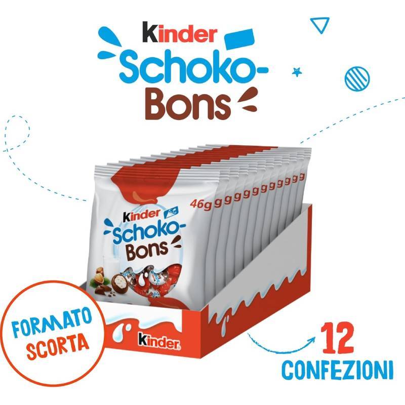 Kinder Schoko-Bons 12 Confezioni – Cioccolatini al Latte e Nocciole