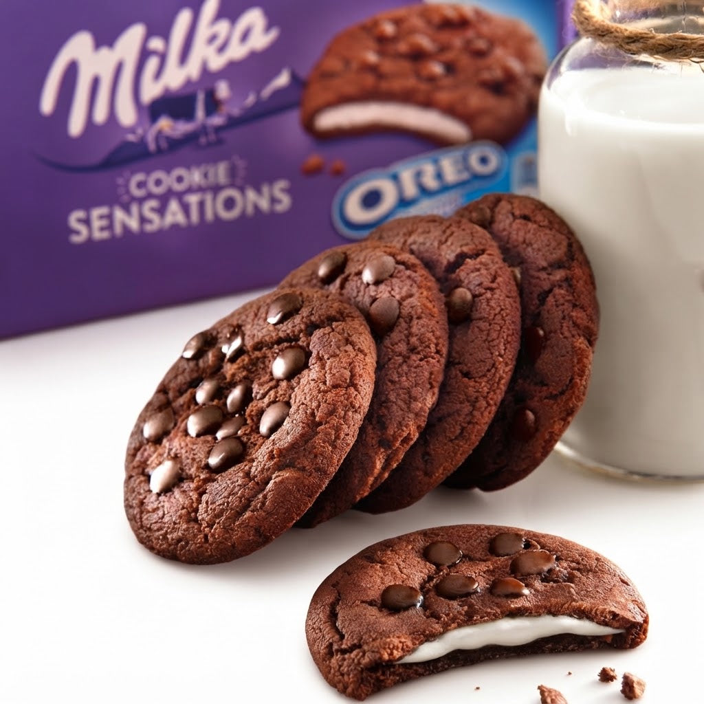 Milka Sensations Cookies Oreo – 24 Confezioni da 52 g, 48 Biscotti Ripieni al Cioccolato
