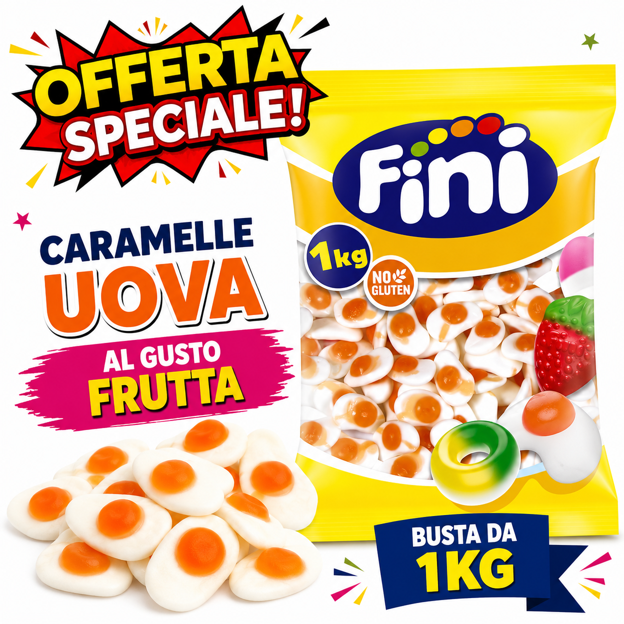 Fini Uova Caramelle Gommose al Gusto Frutta – Busta da 1 kg