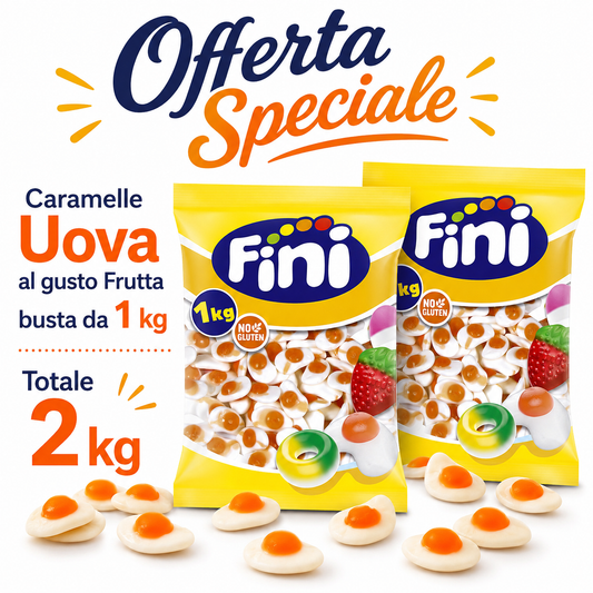 Fini Caramelle Gommose Uova al Gusto Frutta – 2 Buste da 1 kg, Totale 2 kg