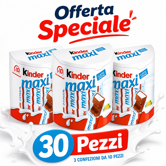 Kinder Maxi Cioccolato al Latte con Ripieno al Latte – 3 Confezioni da 10 pezzi,Totale 30 Pezzi
