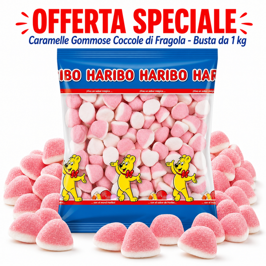 Haribo Coccole Fragola – Caramelle Gommose Zuccherate Gusto Fragola – Busta da 1 kg