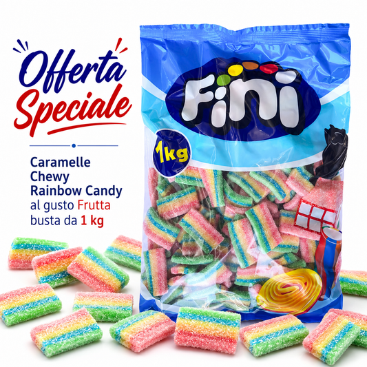 Fini Chewy Rainbow Candy Caramelle Gommose Arcobaleno alla Frutta – Busta da 1 kg