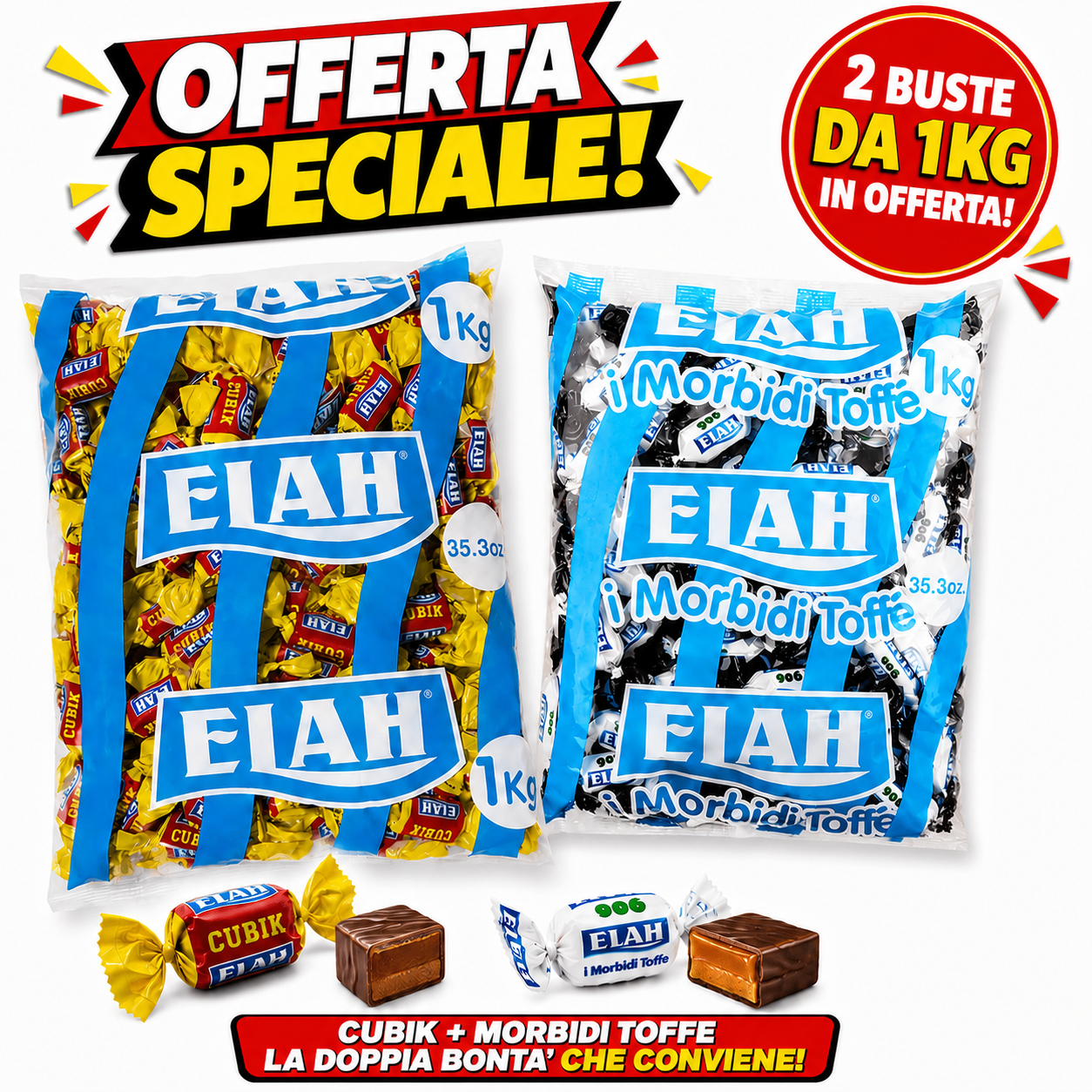 Elah Cubik + 900 Menta Liquirizia – 2 Buste da 1 kg, Totale 2 kg