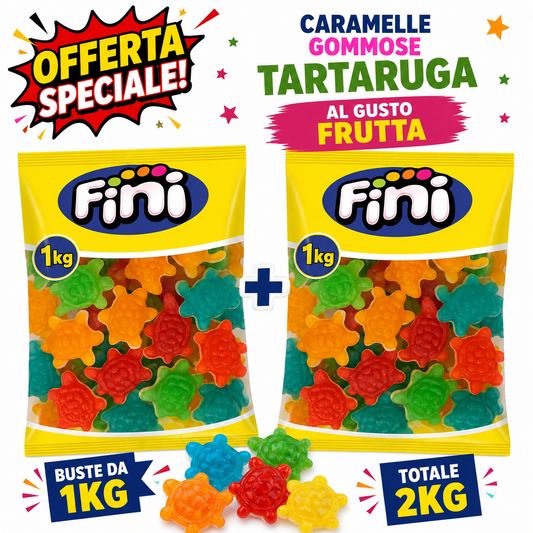 Fini Tartarughe Caramelle Gommose alla Frutta – 2 Buste da 1 kg, Totale 2 kg