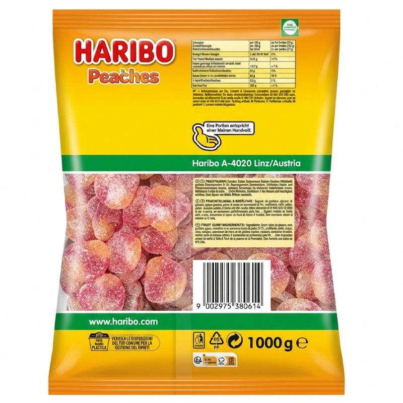 Haribo Peaches Caramelle Gommose alla Pesca – 2 Buste da 1 kg, Totale 2 kg
