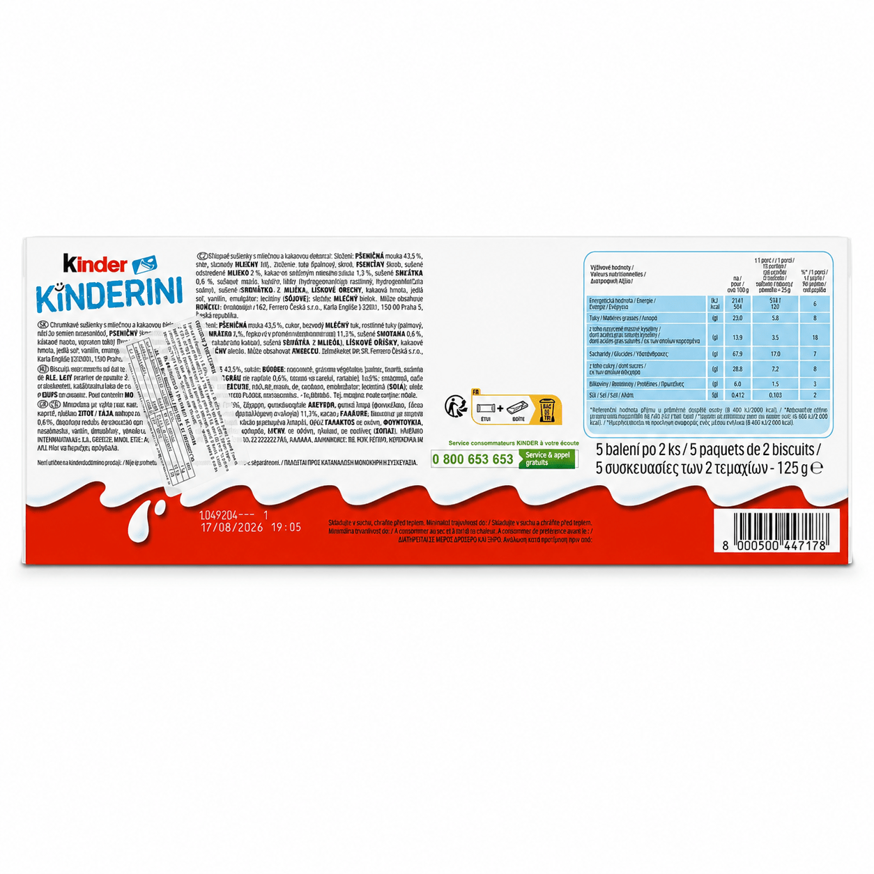 Kinder Kinderini Biscotti al Latte e Cacao – 5 Confezioni, 10 Biscotti, 125 g