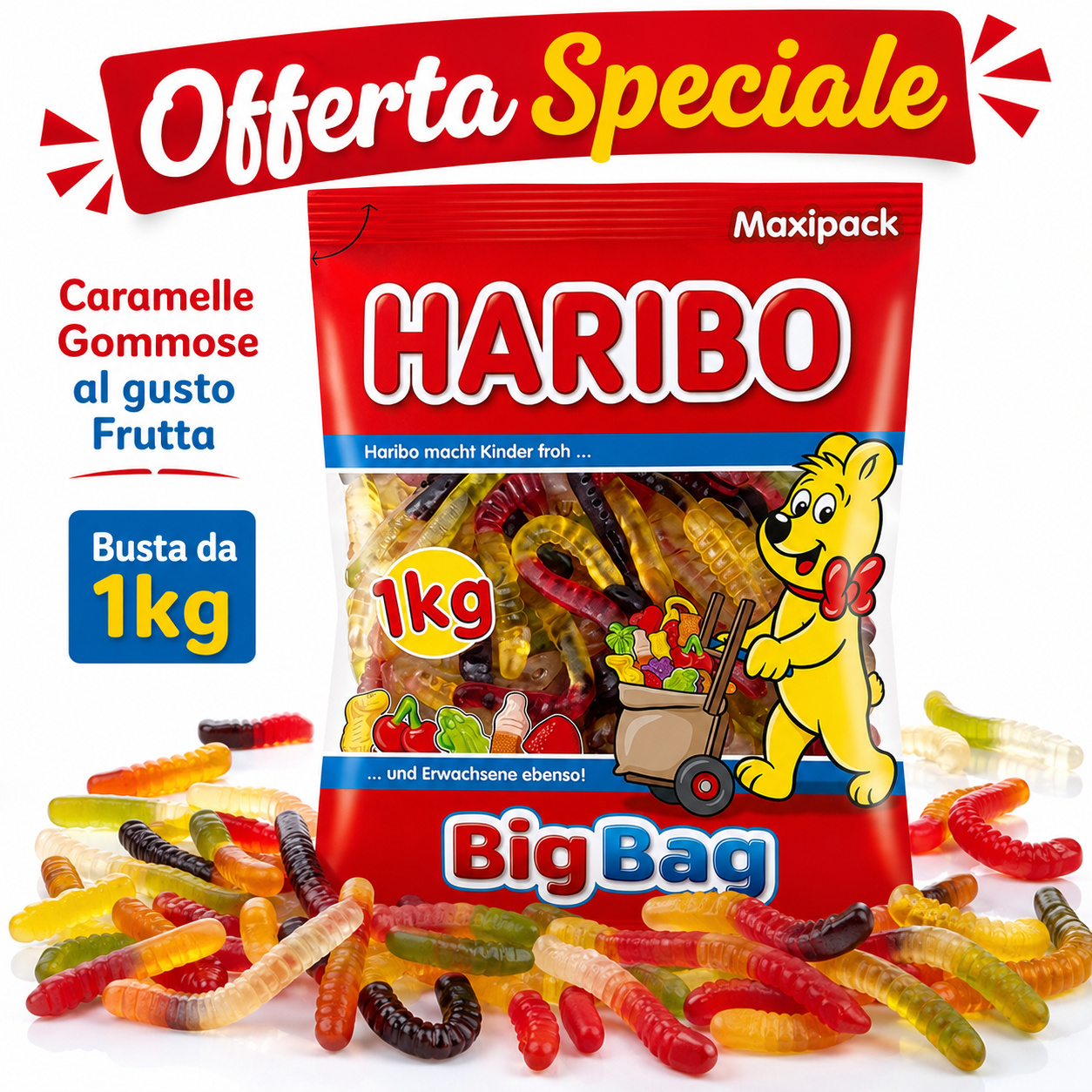 Haribo Bruchi Caramelle Gommose alla Frutta – Busta da 1 kg